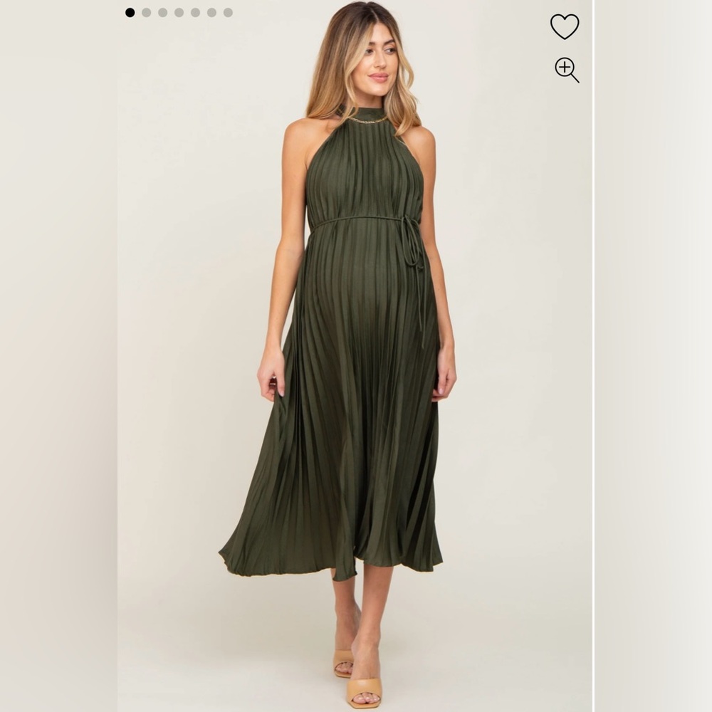 PinkBlush Olive Pleated Maternity Halter Dress